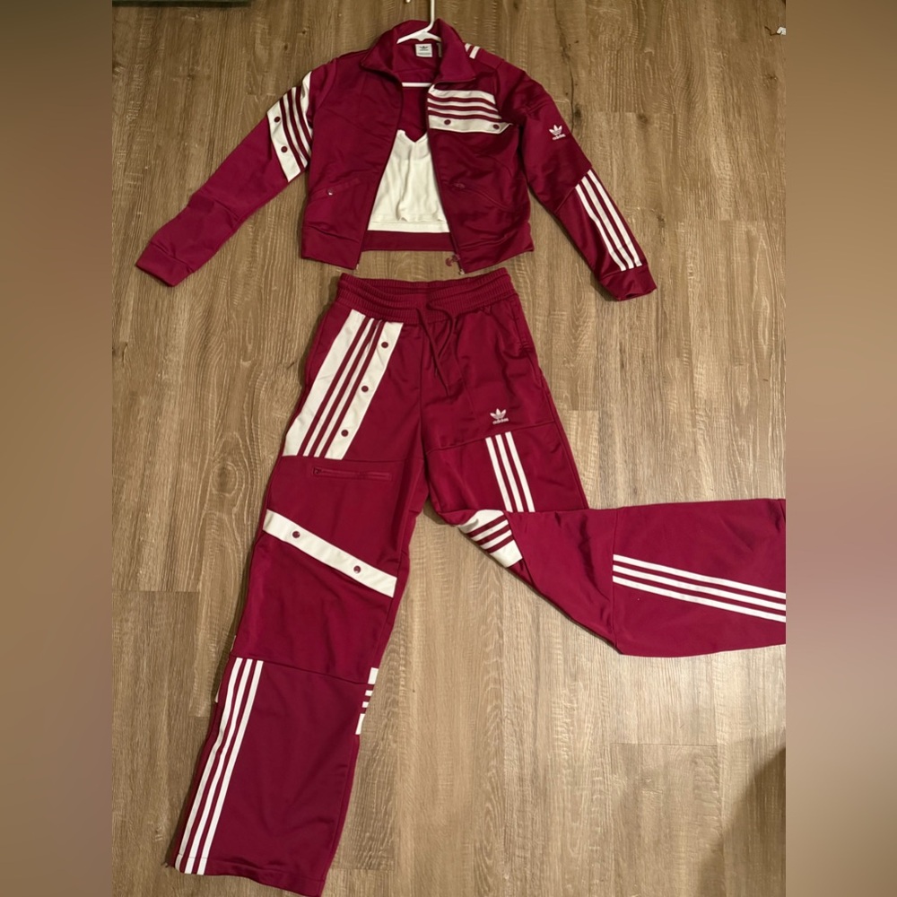 Adidas Burgundy and White Track Set